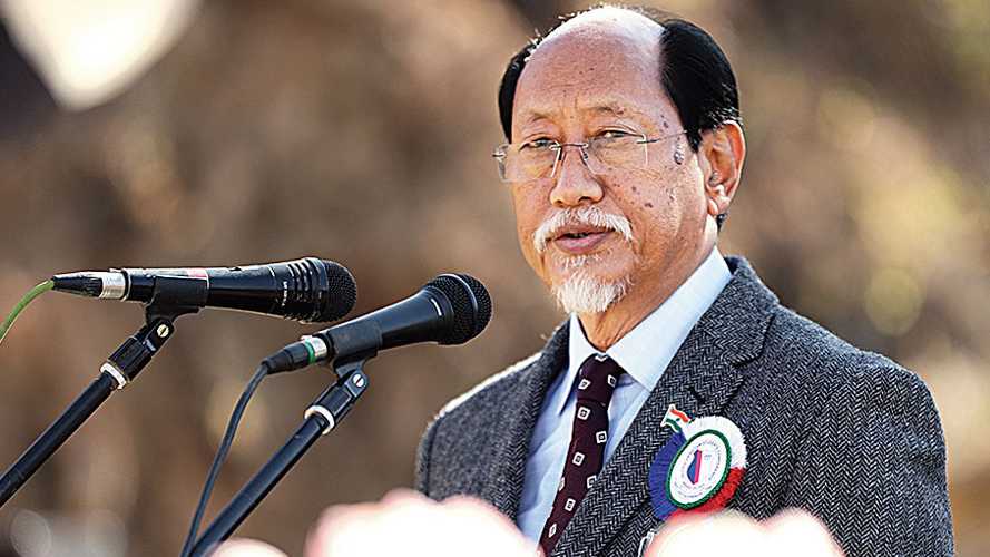 Nagaland CM Neiphiu Rio speaking at a public event during his Visakhapatnam visit, inspecting heritage sites and naval dockyard