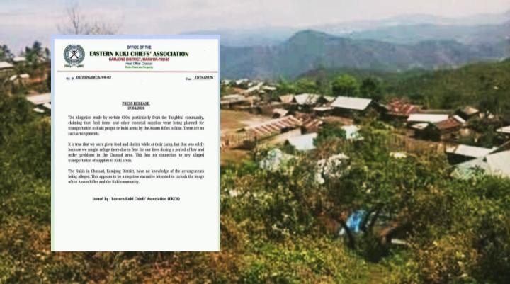 EKCA press release displayed over a village landscape in Manipur.