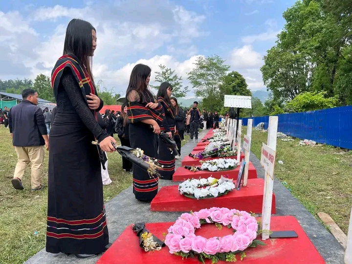 Kuki women offering floral tributes at martyrs cemetery Separation Day 2026