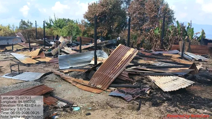 Burnt remains of houses in Lanchah Kuki village following the May 5 incident