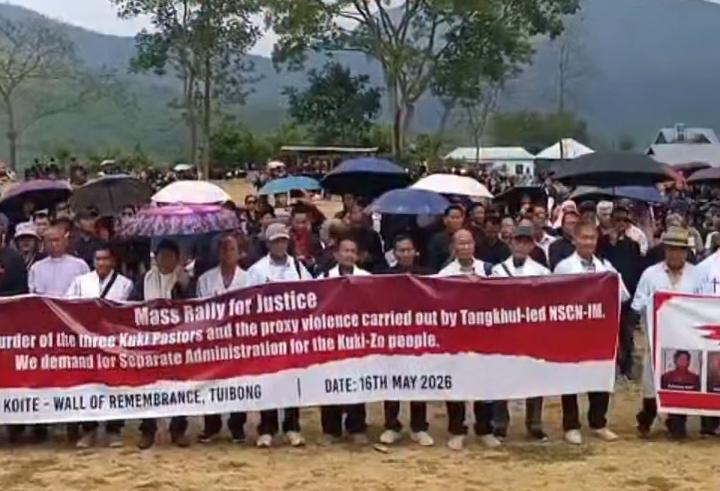 Kuki community members marching during justice rally in Churachandpur for slain pastors