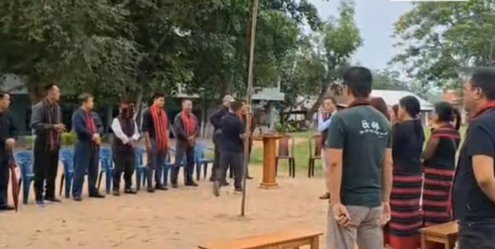 Hmar community leaders and members observing Martyrs Day ceremony at Hebron Field in Diphu