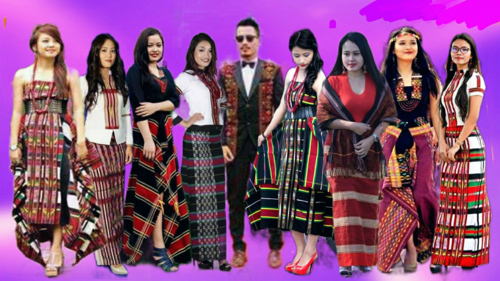 Kuki men and women in colorful traditional dress displaying Kuki cultural attire